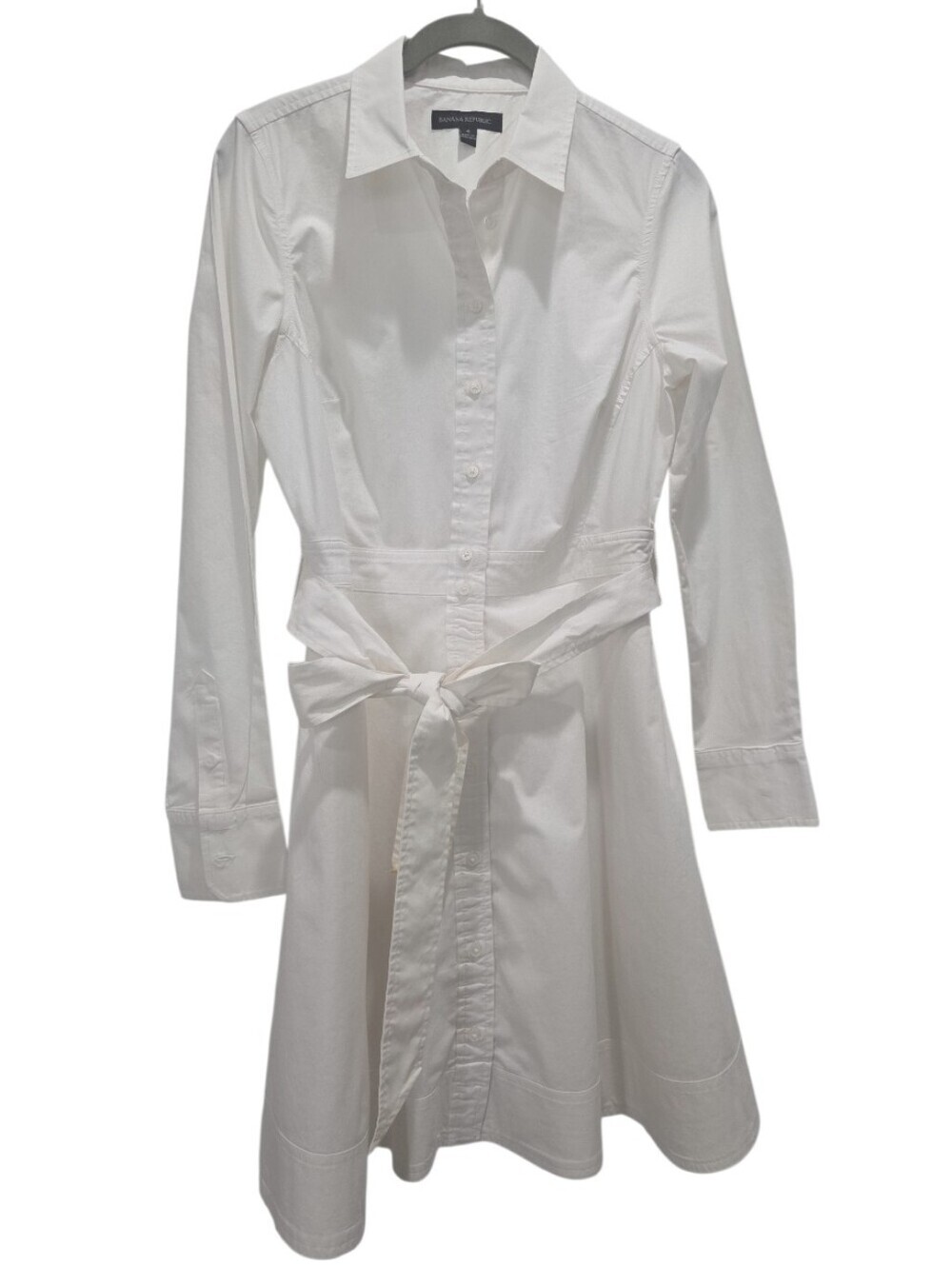 Banana Republic White Cotton Poplin Belted Shirt Dress,  Size 4 - Picture 3 of 8
